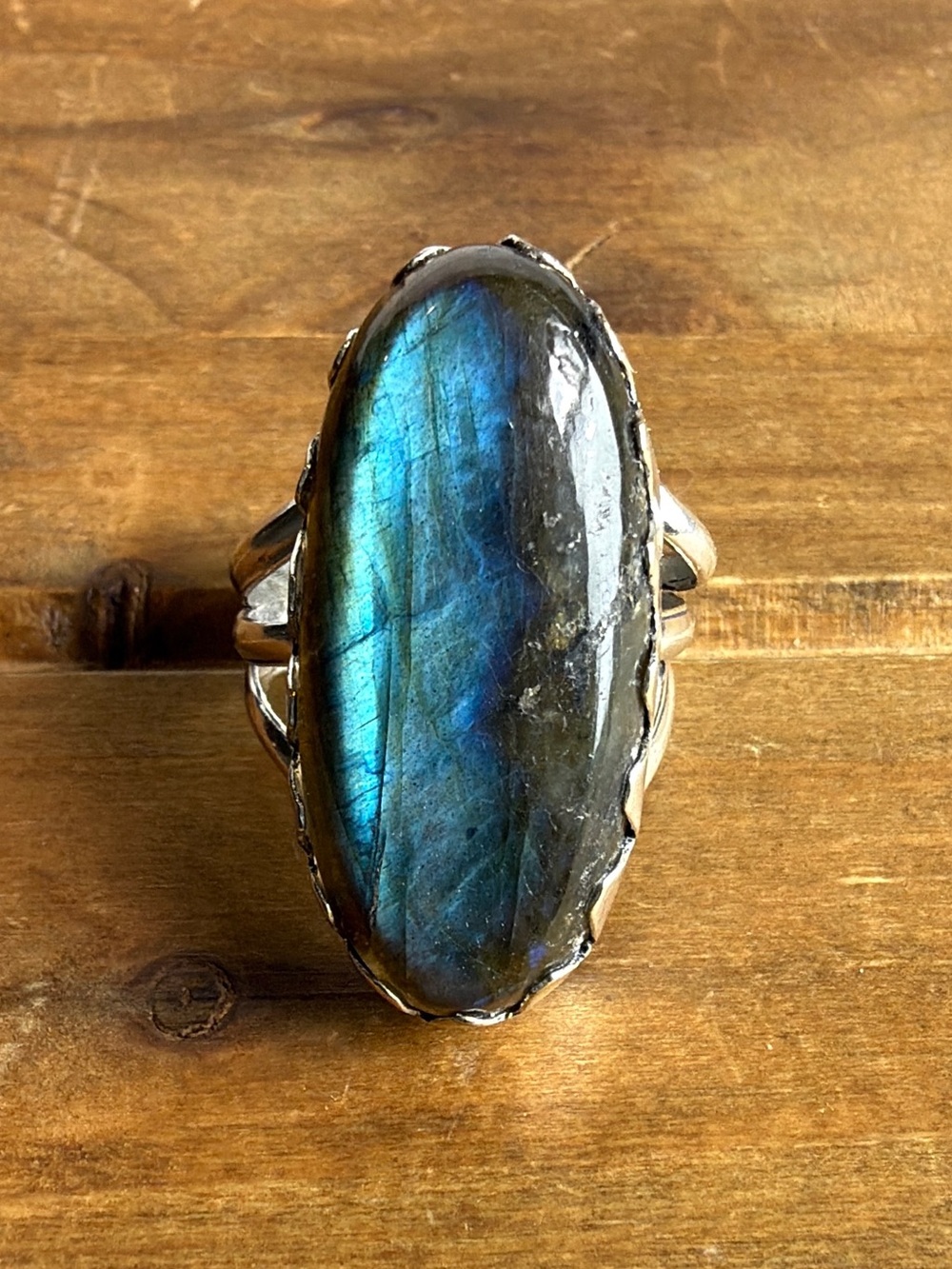 Boho Vintage Style Jewelry Labradorite Gemstone Ring Size 8 Silver 925 Overlay